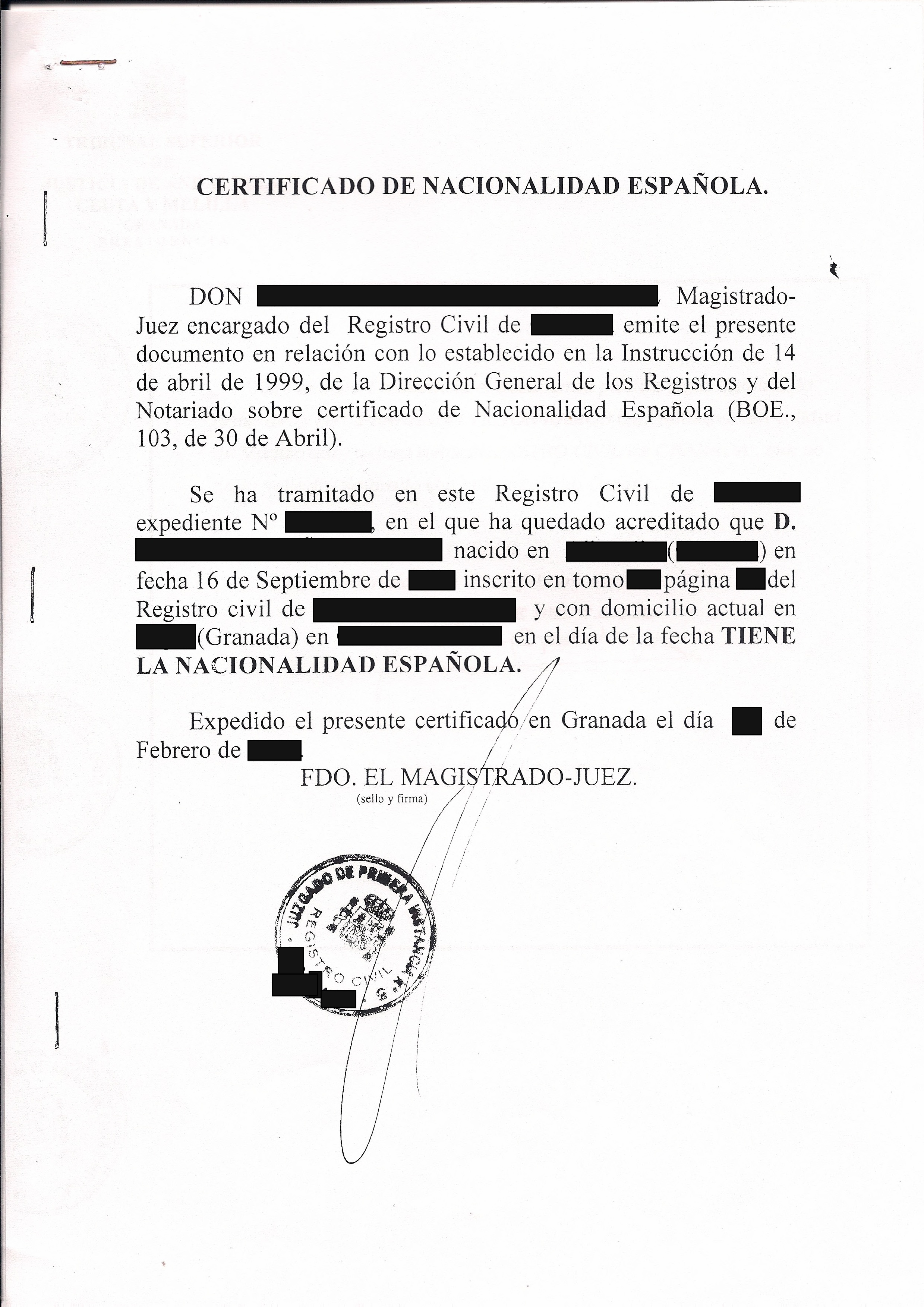 Certificado de nacionalidad española: Procedimiento para 